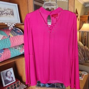 Stunning Jennifer Lopez Fuchsia Lace-Up Blouse